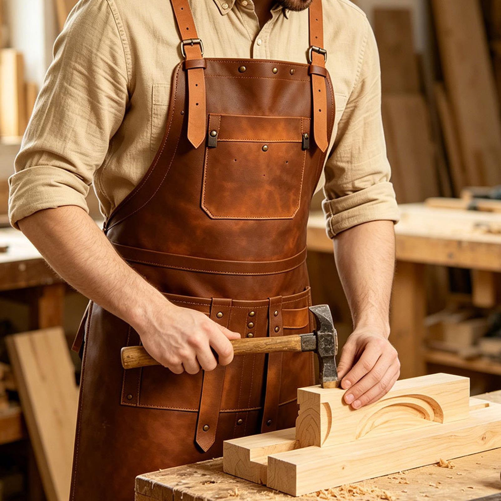 Woodworking Apron - Çok Cepli Deri Önlük, Su Geçirmez