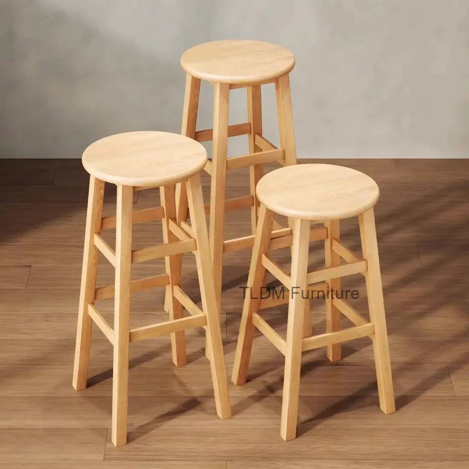 Woodworking Desk Chair - Basit Bar Taburesi Masif Ahşap Tabureler